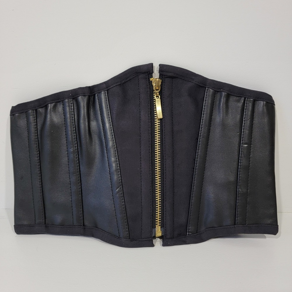 Corsets by Baci Black Suede & Leather Cincher Belt Gold Zip C004-BLKS Small